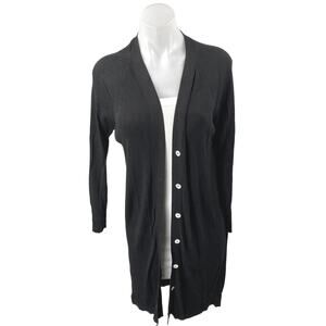 MNG Mango Black Long Sleeve Ribbed Knit Button Up Long Cardigan Sweater Size L